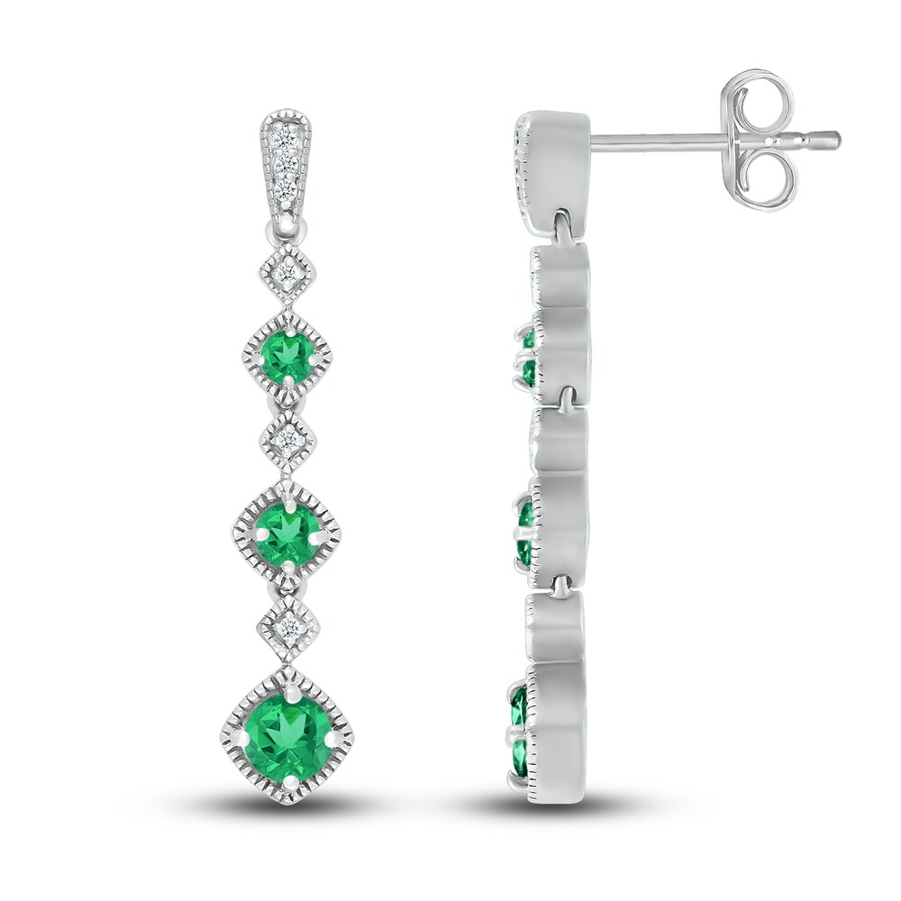 Lab-Created Emerald Earrings 1/20 ct tw Diamonds Sterling Silver XCgAA1rs