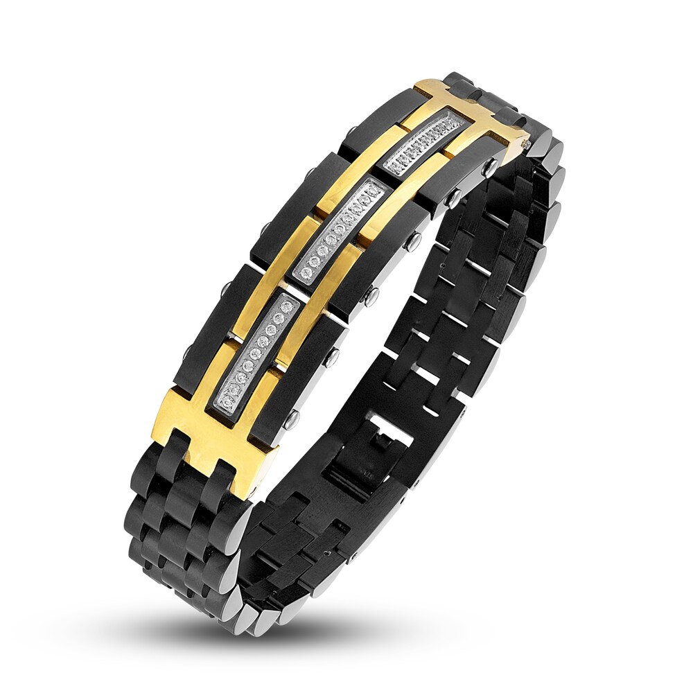 Men\'s Diamond Bracelet 1/4 ct tw Round Black/Gold Ion-Plated Stainless Steel XFJCJOw0