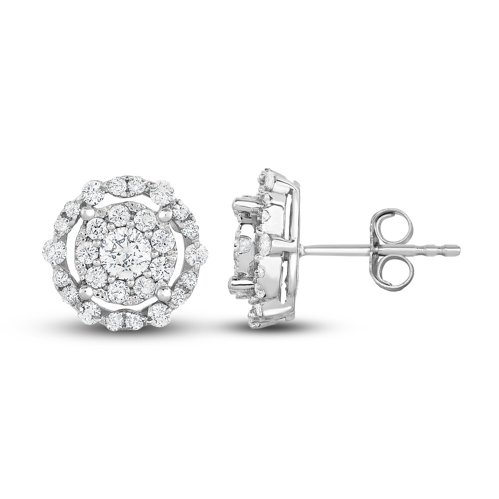 Diamond Double Halo Stud Earrings 1 ct tw Round 14K White Gold XKdGYs9C