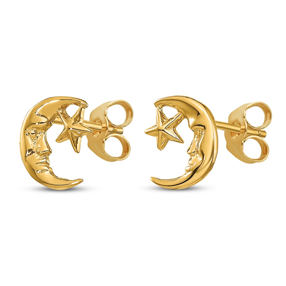 Moon and Star Stud Earrings 14K Yellow Gold XW33SiLT