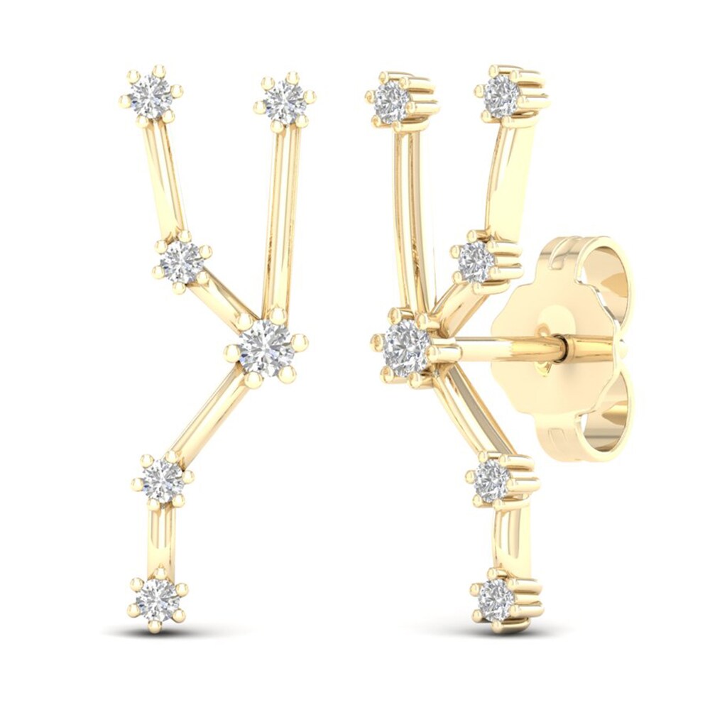 Diamond Taurus Constellation Earrings 1/8 ct tw Round 14K Yellow Gold XX5y9bmc