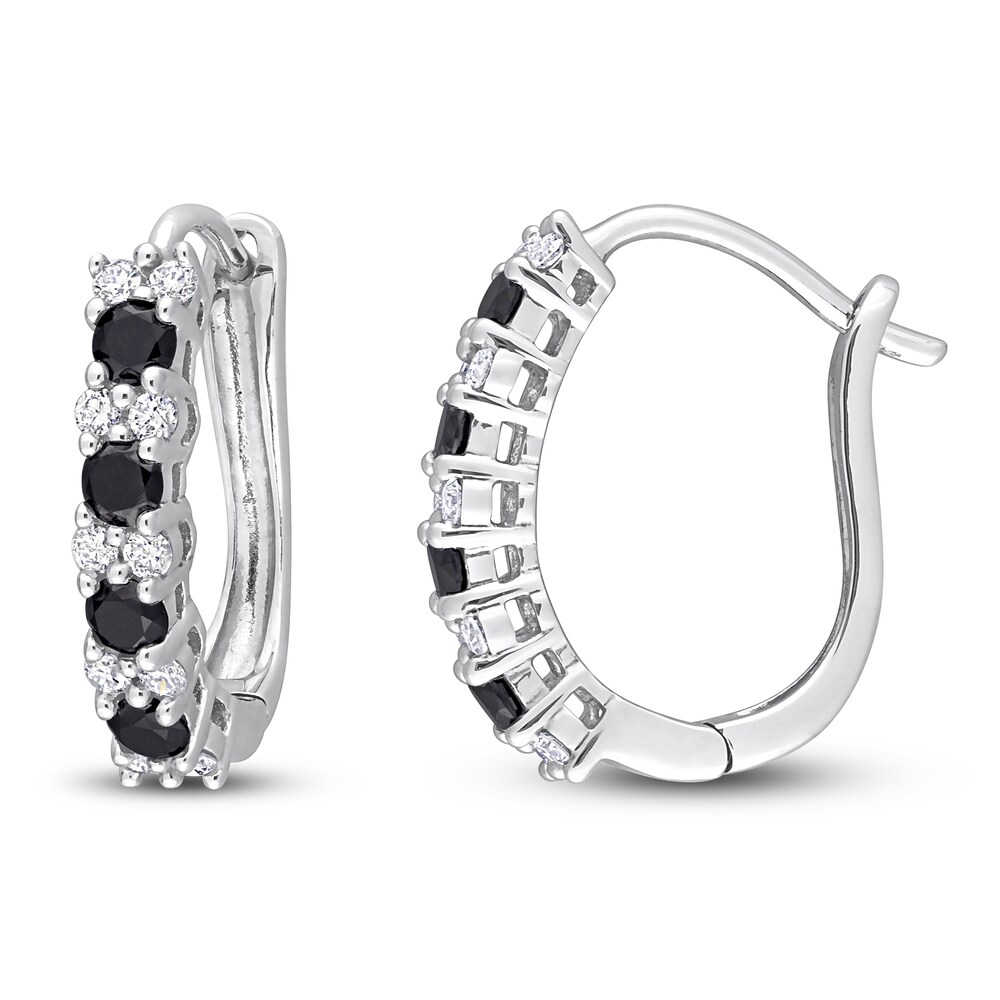 Black & White Diamond Hoop Earrings 1/2 ct tw Round 10K White Gold XhrWNe2j [XhrWNe2j]