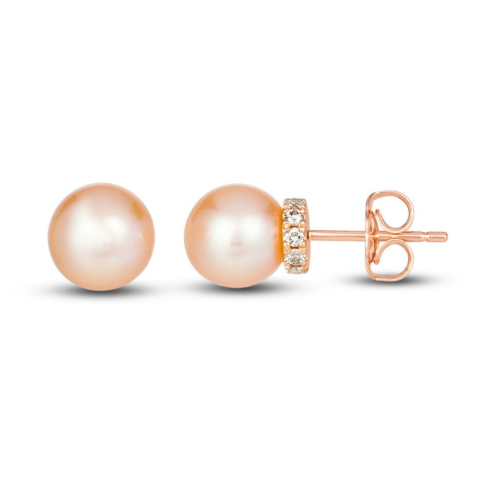 Le Vian Cultured Freshwater Pearl Earrings 1/6 ct tw Diamonds 14K Strawberry Gold XjqHT4LD
