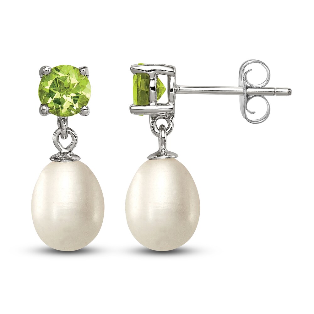 Cultured Freshwater Pearl & Natural Peridot Dangle Earrings Sterling Silver XvM2ozIn