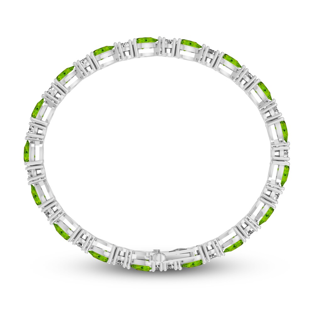 Natural Peridot & Lab-Created White Sapphire Line Bracelet Sterling Silver 7.25\" XxEsB22B