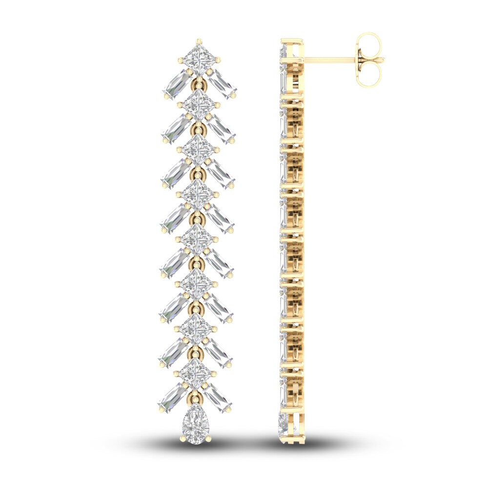 Lab-Created Diamond Dangle Earrings 4-3/4 ct tw Princess/Baguette/Pear 14K Yellow Gold XzBQgHTm