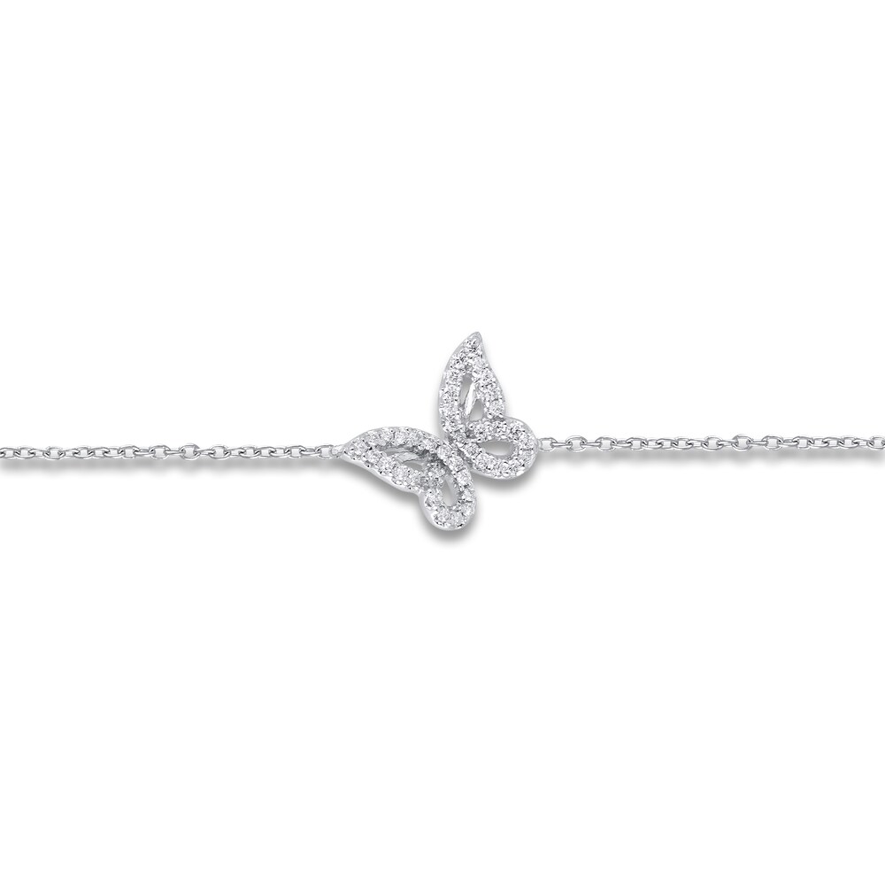 Diamond Butterfly Station Bracelet 1/8 ct tw Round 10K White Gold YUk4b1Nk