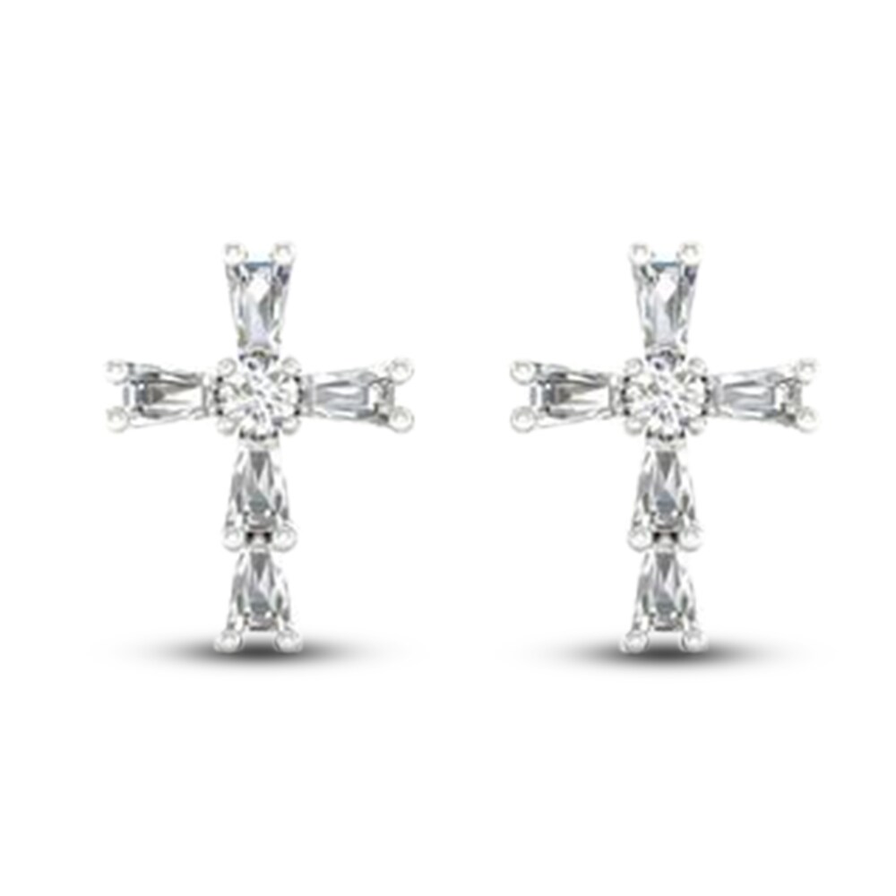 Diamond Cross Stud Earrings 1/8 ct tw Round/Baguette 10K White Gold YlwmtFr7 [YlwmtFr7]