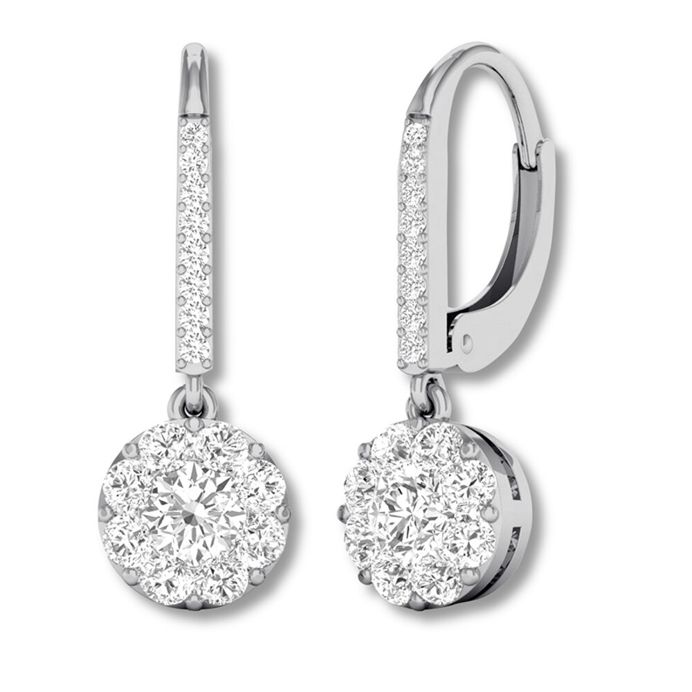Diamond Dangle Earrings 1 ct tw Round-cut 14K White Gold ZR4IpGtQ [ZR4IpGtQ]