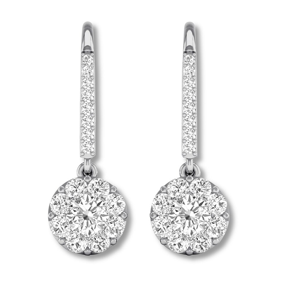 Diamond Dangle Earrings 1 ct tw Round-cut 14K White Gold ZR4IpGtQ