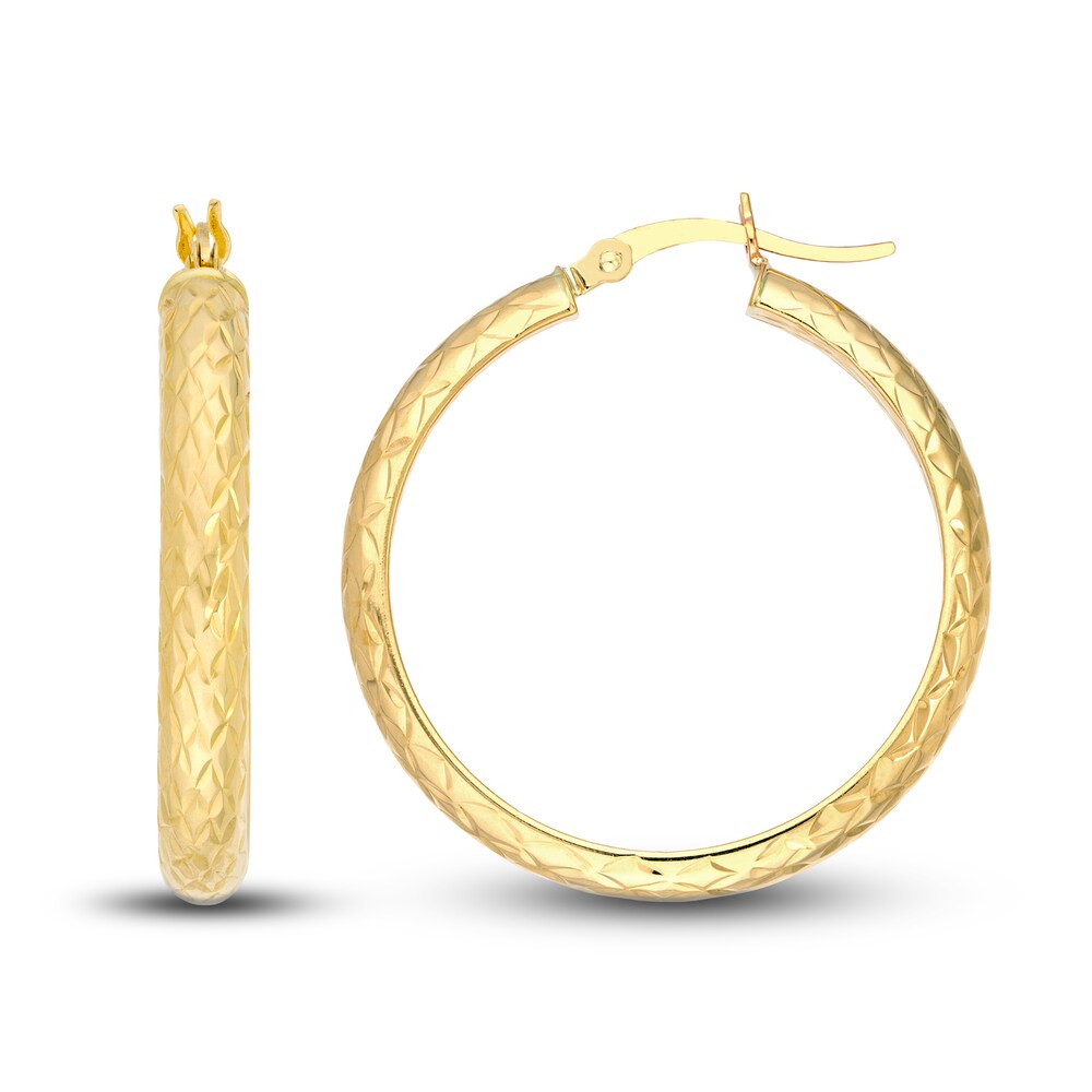 Diamond-Cut In/Out Hoop Earrings 14K Yellow Gold 30mm ZS3I9p5Q