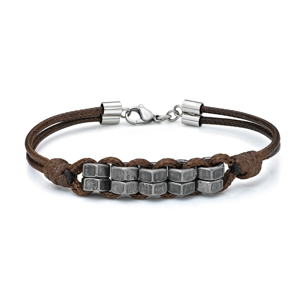 Men\'s Waxed Cord Stainless Steel Bracelet 8.5\" Zv0yexUv