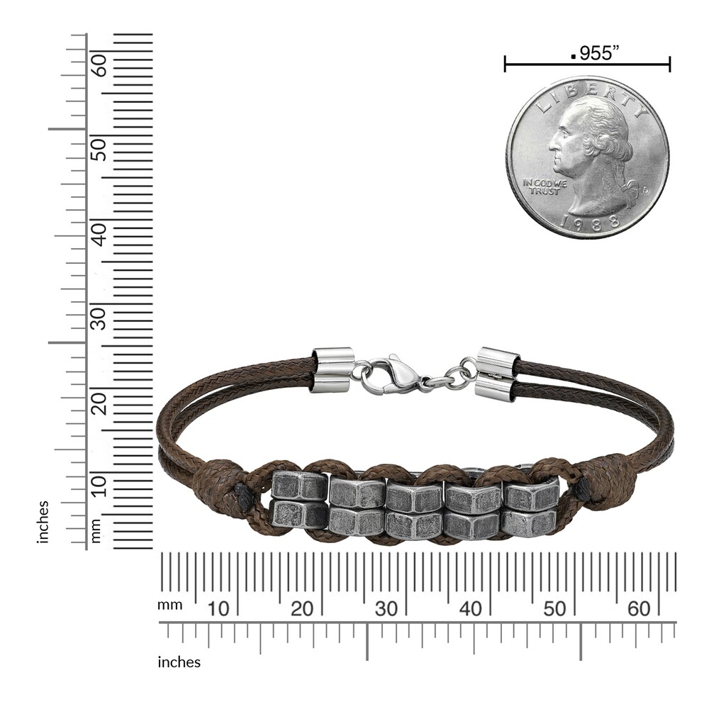 Men\'s Waxed Cord Stainless Steel Bracelet 8.5\" Zv0yexUv