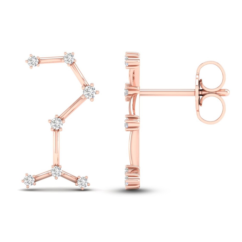 Diamond Scorpio Constellation Earrings 1/8 ct tw Round 14K Rose Gold Zyog9CqZ