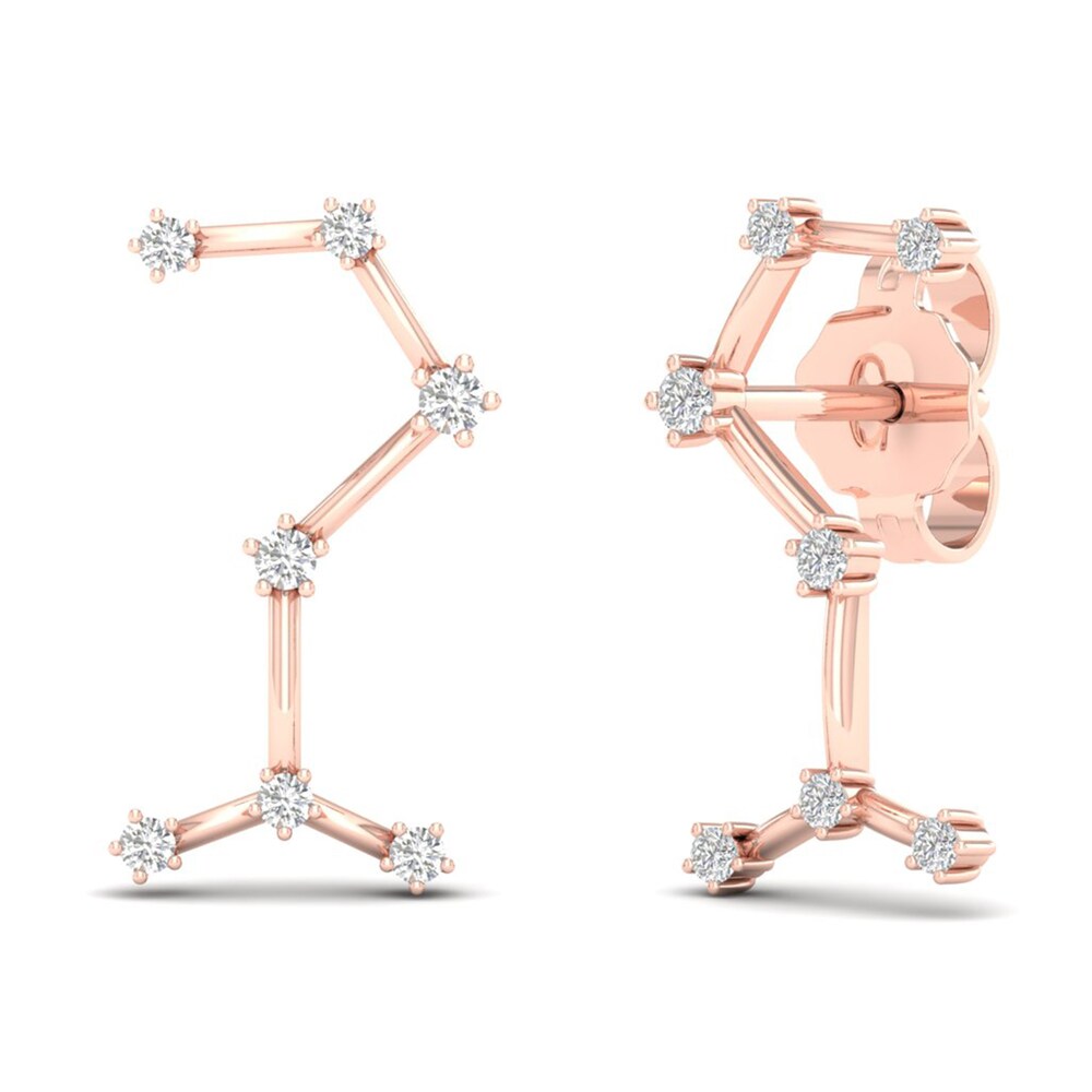 Diamond Scorpio Constellation Earrings 1/8 ct tw Round 14K Rose Gold Zyog9CqZ