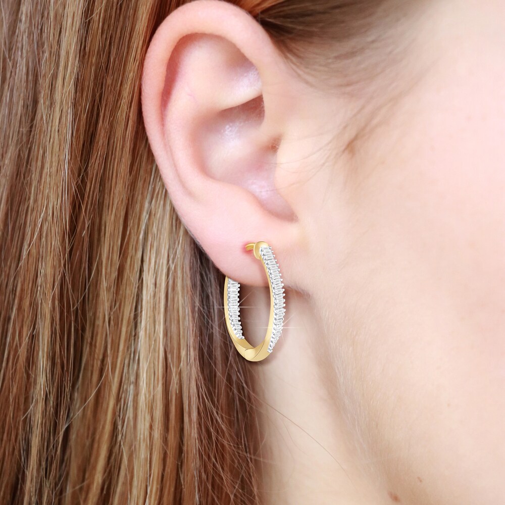 Diamond Hoop Earrings 1/2 ct tw Baguette 10K Yellow Gold a2UvXJaH