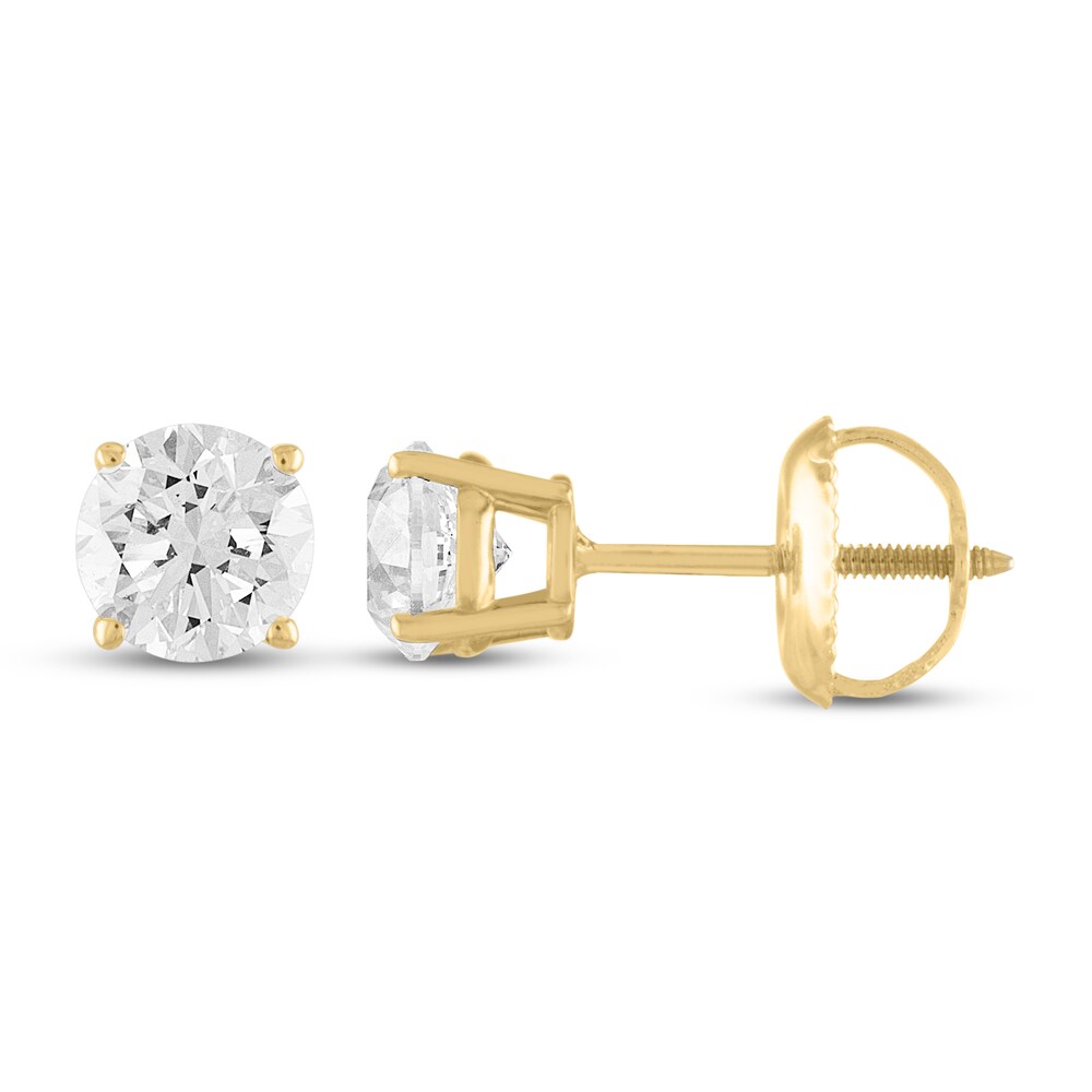 Diamond Solitaire Earrings 1-1/2 ct tw Round 14K Yellow Gold (I2/I) aQHKwB3h