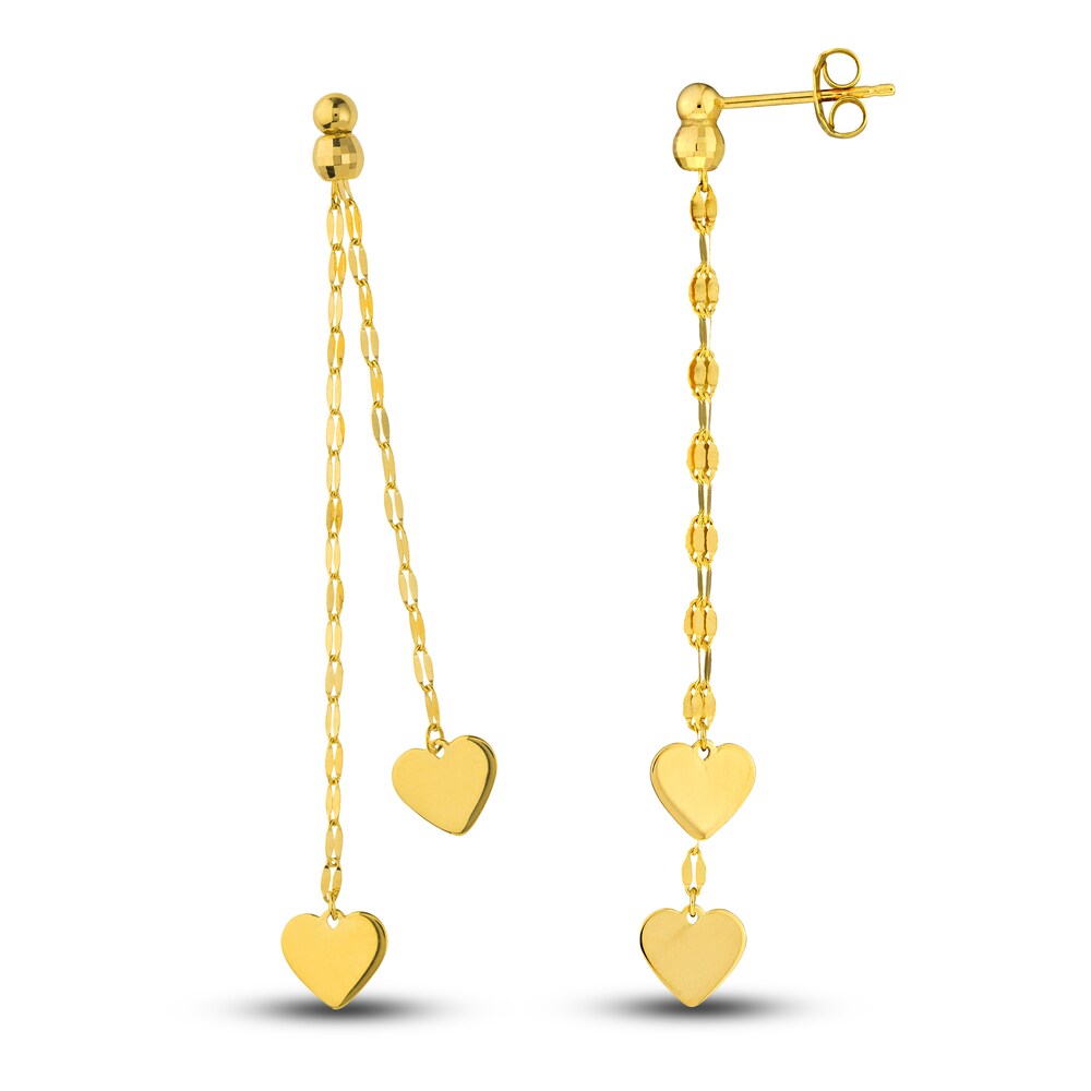 Heart Dangle Earrings 14K Yellow Gold aZ81BTSo