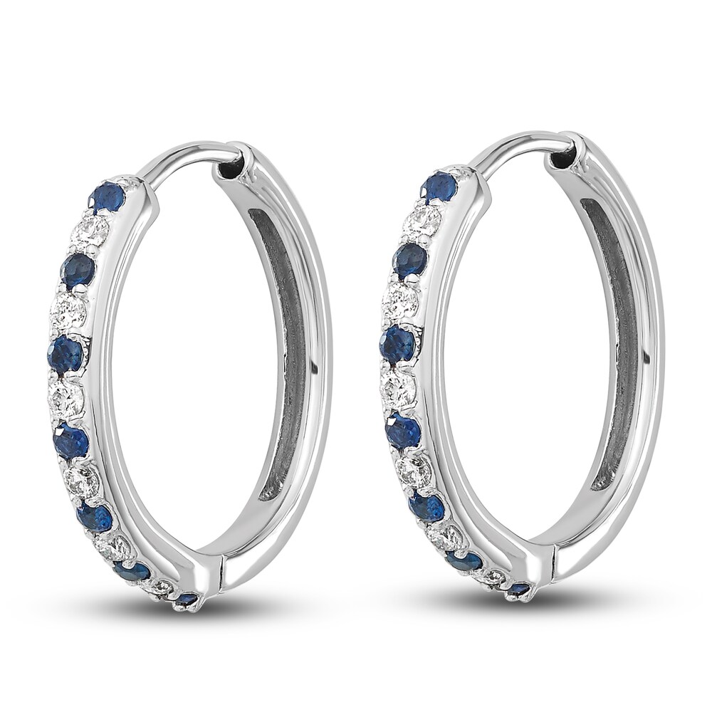 Natural Blue Sapphire Hoop Earrings 1/5 ct tw Diamonds 14K White Gold aduKddcO