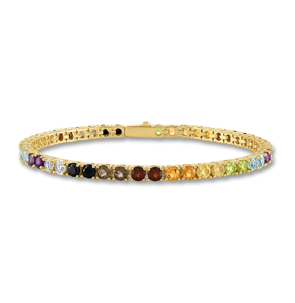 1933 By Esquire Men\'s Natural Multi-Gemstone Tennis Bracelet Sterling Silver/14K Yellow Gold-Plated 8.5\" afm59N9r