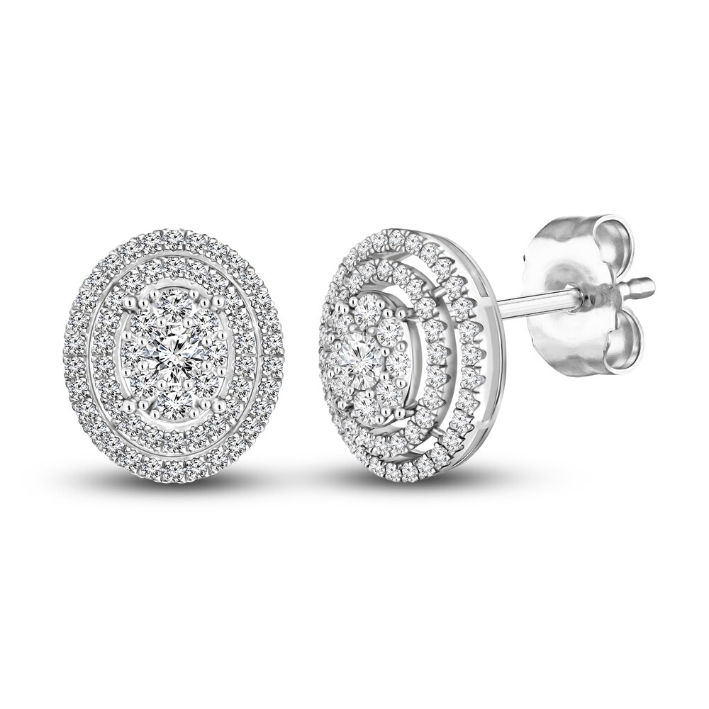 Diamond Oval Stud Earrings 1-1/2 ct tw Round 14K White Gold aqPQ4wUn