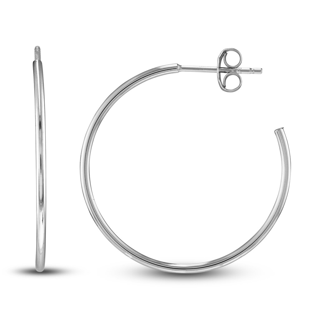 Round Wire Hoop Earrings 14K White Gold 25mm b3yE0vxk