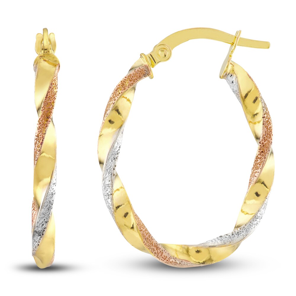 Satin/Polished Oval Twist Hoop Earrings 14K Yellow Gold 19mm b5oYMU7D