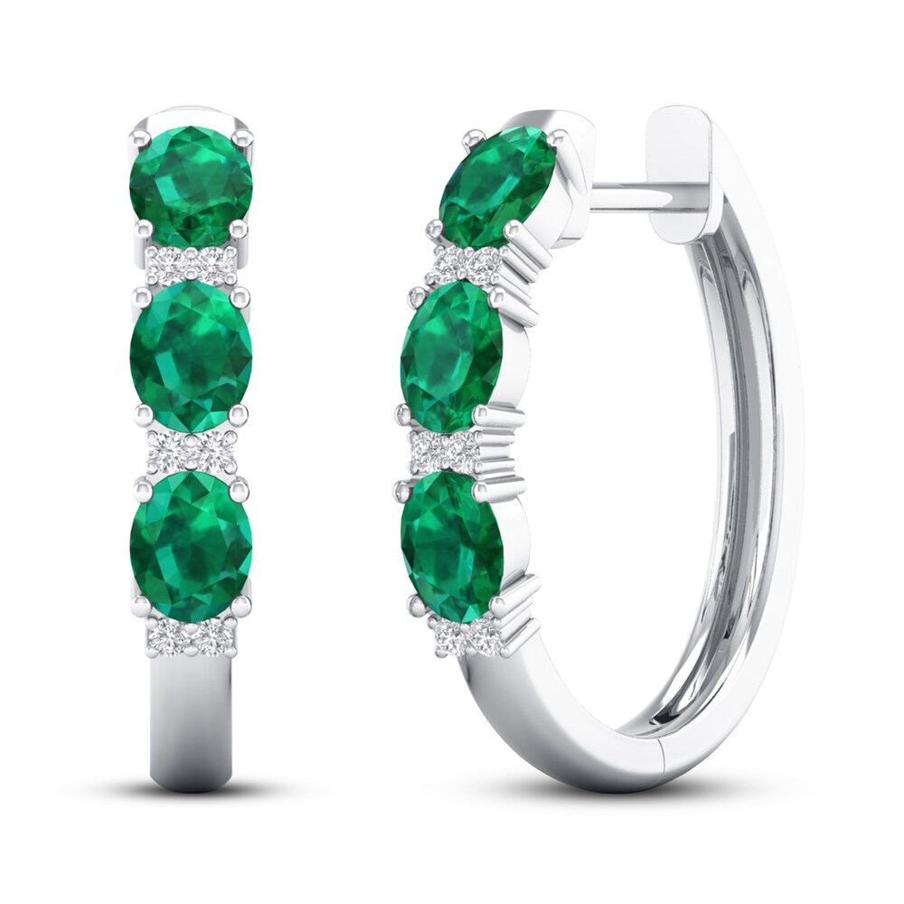 Emerald Earrings 1/20 ct tw Diamonds 10K White Gold bBuUDXde [bBuUDXde]