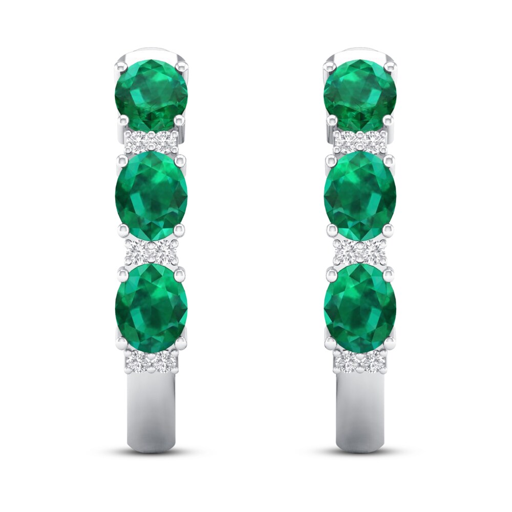 Emerald Earrings 1/20 ct tw Diamonds 10K White Gold bBuUDXde