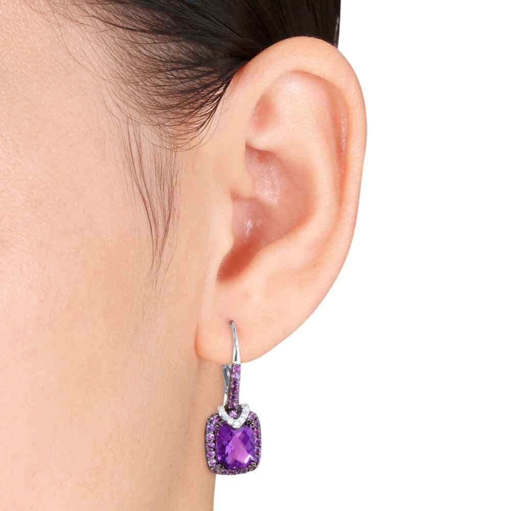 Amethyst Earrings 1/10 ct tw Diamonds Sterling Silver bDuCITk9