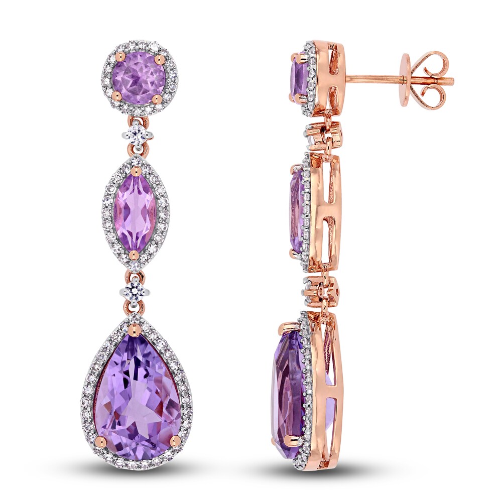 Natural Amethyst & Natural White Sapphire Earrings 5/8 ct tw Diamonds 14K Rose Gold bFTh7n1w [bFTh7n1w]