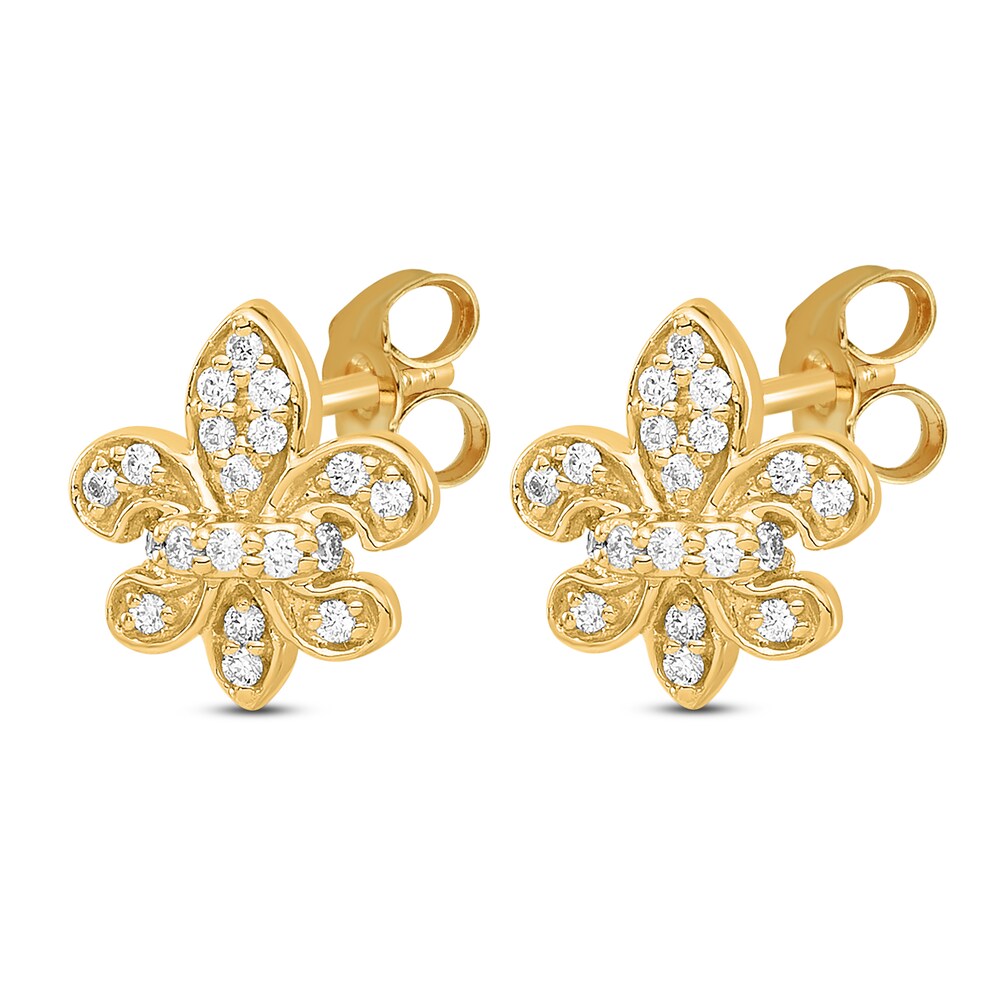 Fleur De Lys Stud Earrings 14K Yellow Gold bK2JWTNa