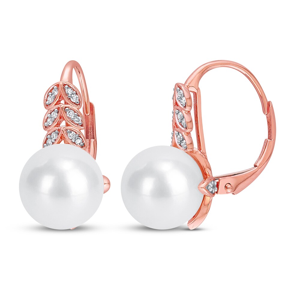Cultured Pearl & Diamond Earrings 1/6 ct tw 10K Rose Gold bPydurZ1 [bPydurZ1]