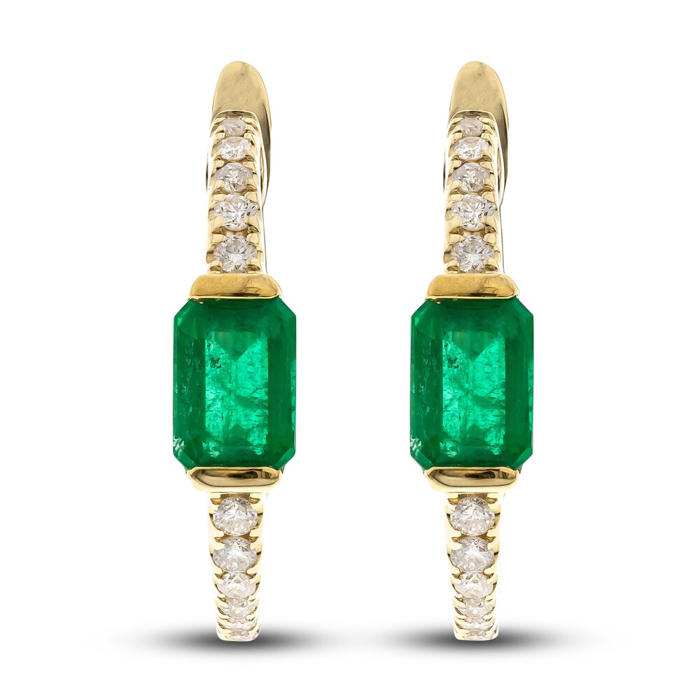 Natural Emerald Hoop Earrings 1/4 ct tw Diamonds 14K Yellow Gold btboHqVs [btboHqVs]