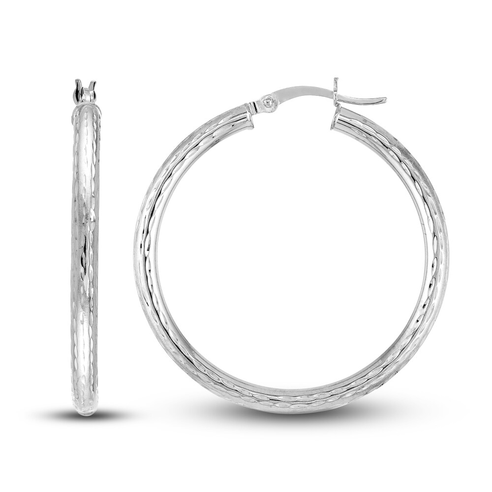 Diamond-Cut Round Hoop Earrings 14K White Gold 35mm c7B366Nf