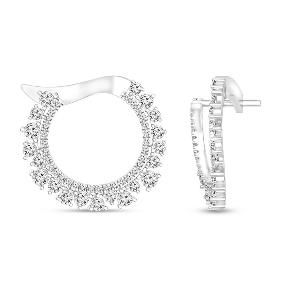 Diamond Hoop Earrings 1 1/3 ct tw Round 14K White Gold cjJib42S