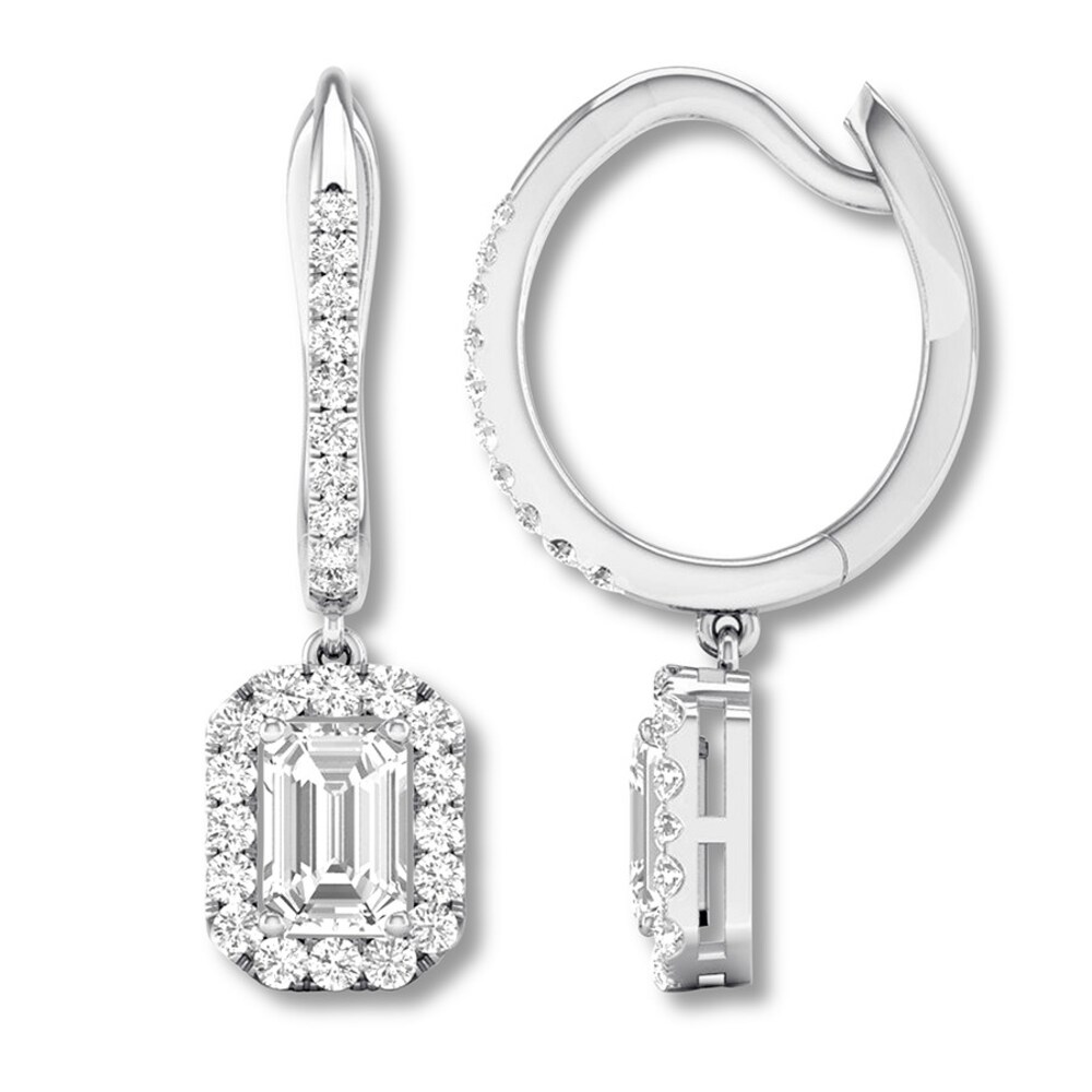 Diamond Dangle Earrings 1 cttw Emerald-cut/Round 14K White Gold cuib3T6C