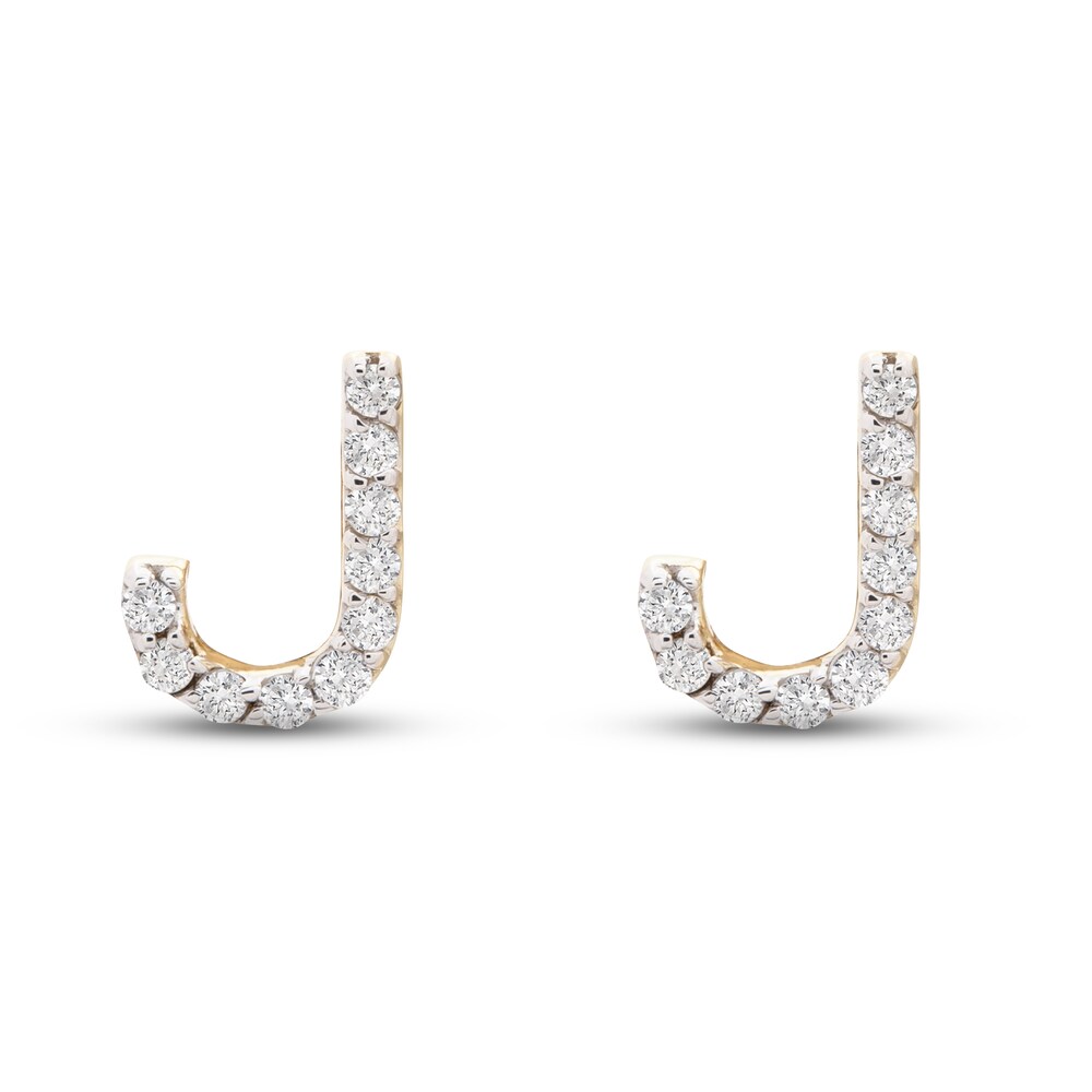 Diamond Letter J Earrings 1/10 ct tw Round 10K Yellow Gold d8otXarl