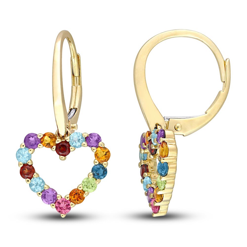 Natural Multi-Gemstone Heart Dangle Earrings 10K Yellow Gold dGTt3BtD [dGTt3BtD]