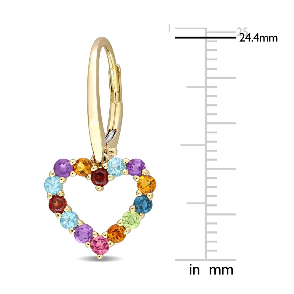 Natural Multi-Gemstone Heart Dangle Earrings 10K Yellow Gold dGTt3BtD