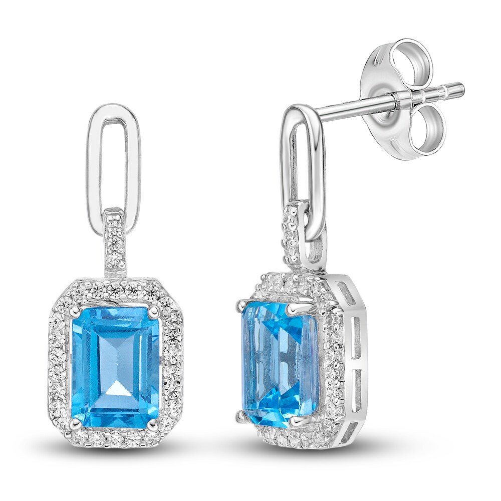 Natural Blue Topaz Dangle Earrings 1/4 ct tw Diamonds Sterling Silver dXYkpWKI [dXYkpWKI]