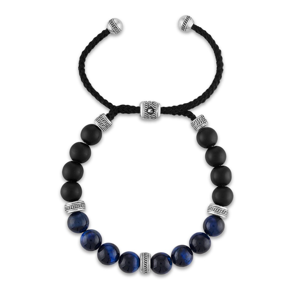 1933 by Esquire Men\'s Natural Blue Tiger\'s Eye & Natural Onyx Bracelet Sterling Silver drr5ZmrX