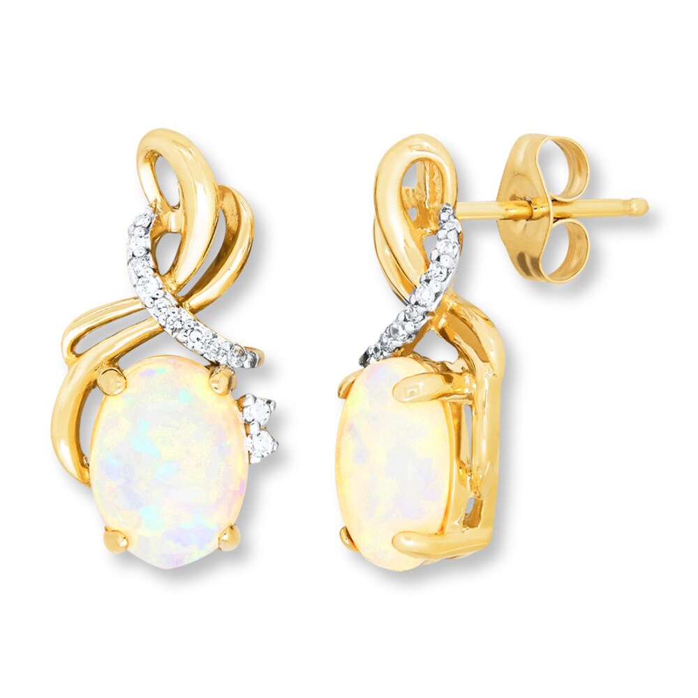 Lab-Created Opal Earrings 1/15 ct tw Diamonds 10K Yellow Gold e0fyuNwU