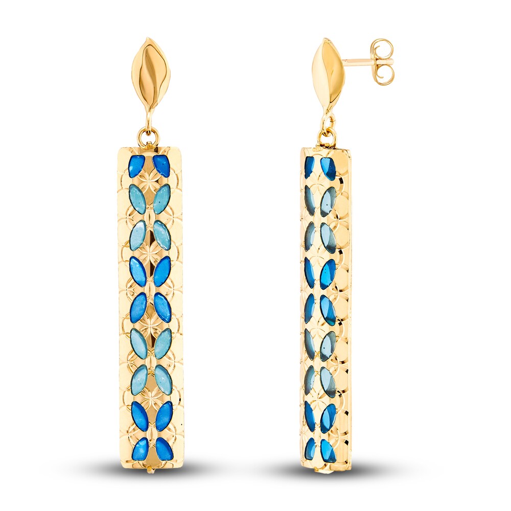 Italia D\'Oro Blue Enamel Diamond-Cut Dangle Earrings 14K Yellow Gold e62hDq9Z [e62hDq9Z]