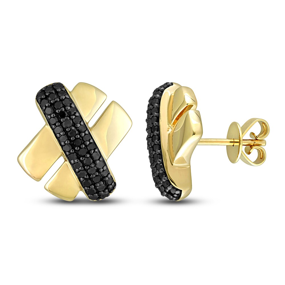 Men\'s Black Diamond Stud Earrings 3/8 ct tw Round 14K Yellow Gold e8PreSub