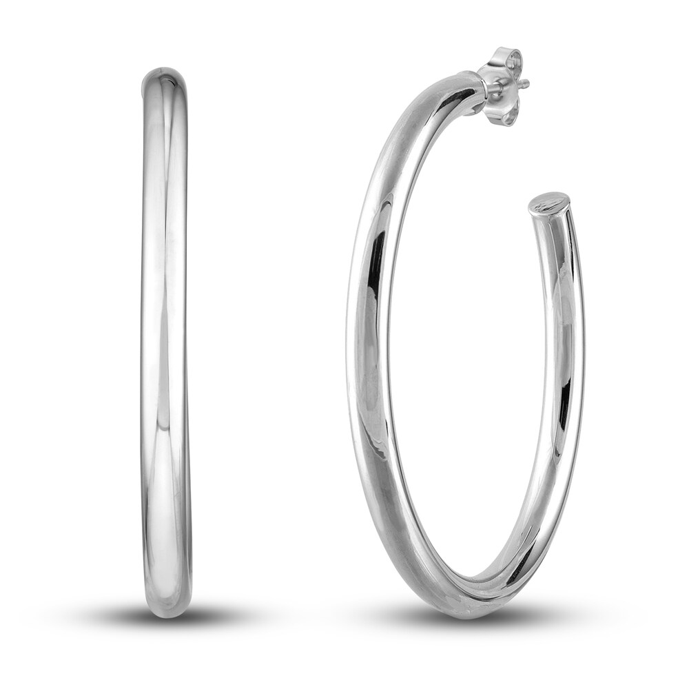 Polished Open Hoop Earrings 14K White Gold 50mm eEnMQxgB