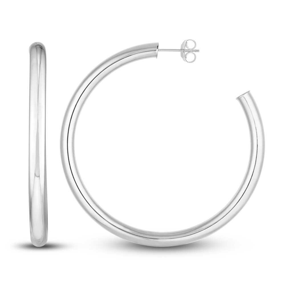 Polished Open Hoop Earrings 14K White Gold 50mm eEnMQxgB