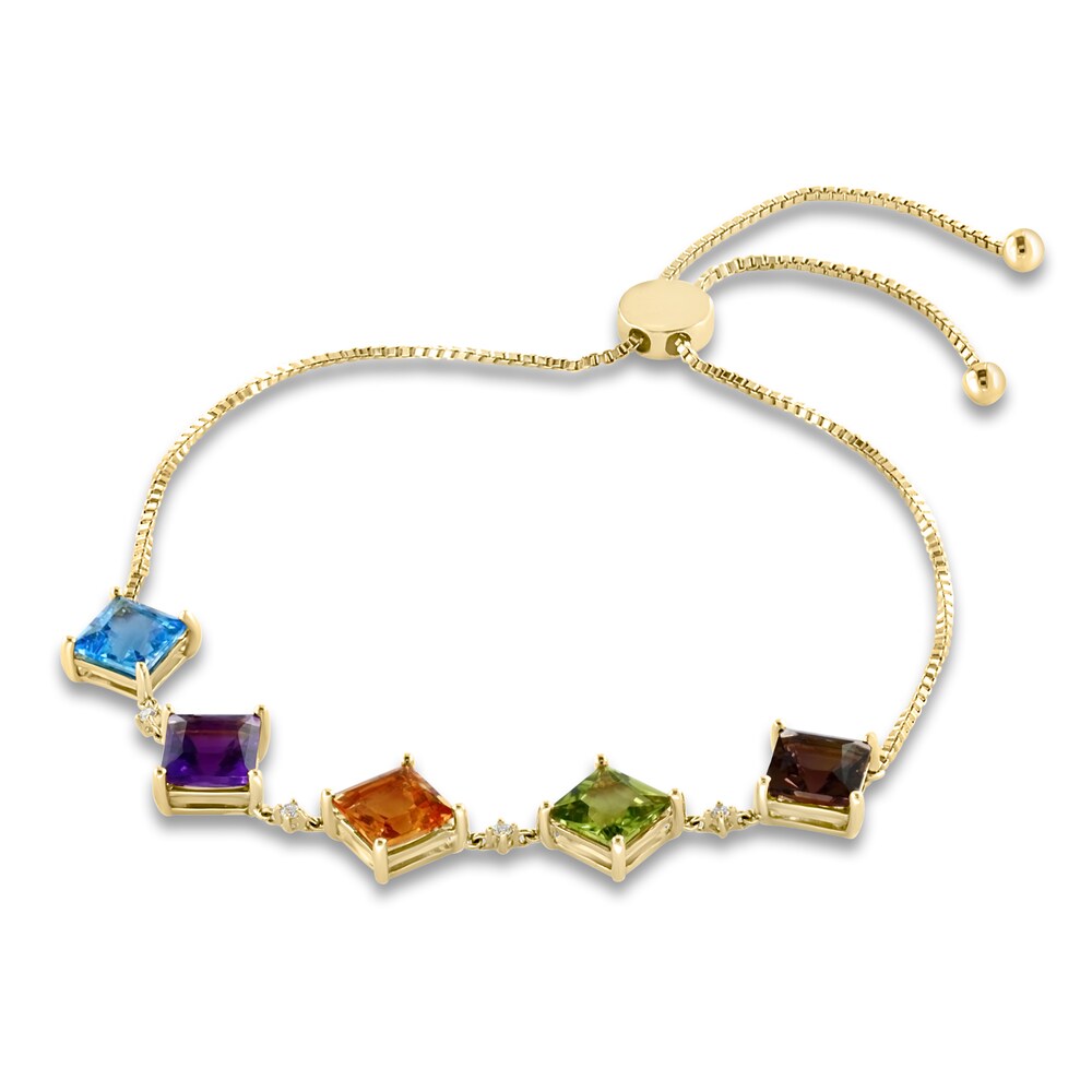 LALI Jewels Natural Multi-Gemstone Bracelet 1/20 ct wt Diamonds 14K Yellow Gold 10\" eEsmEk3A