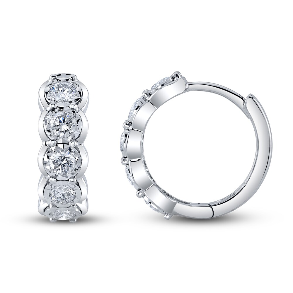 Shy Creation Diamond Huggie Earrings 1/2 ct tw Round 14K White Gold SC55022787 eQxrFv7J