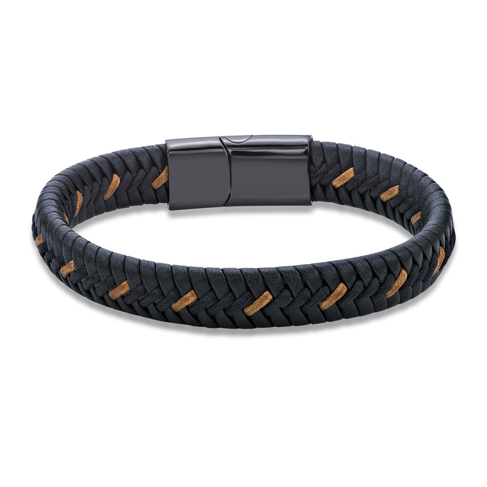 Men's Woven Leather Cord Bracelet Stainless Steel 8.5" eSz0u3Hi